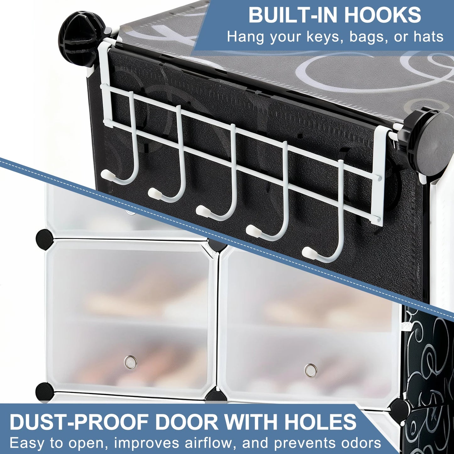 JHK 6-Tier Plastic Stackable Shoe Storage Cabinet With Doors
