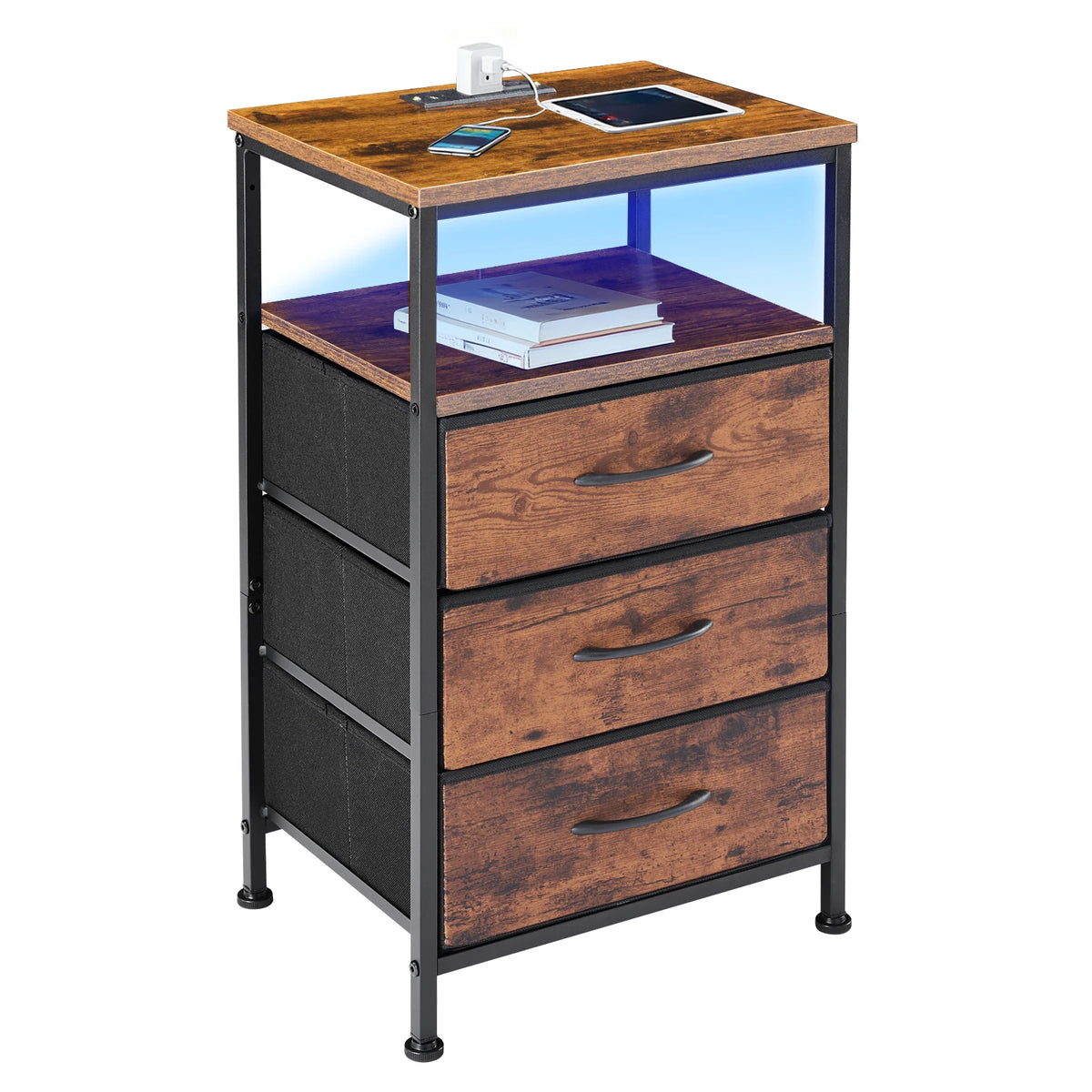 JHK Bedside Nightstand With Charging Station And USB Ports
