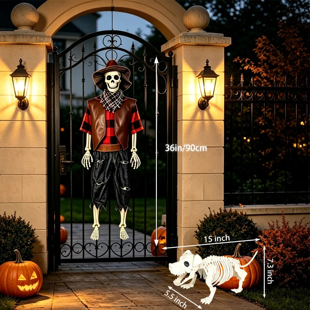 Posable Halloween Skeleton And Dog Outdoor Decorations