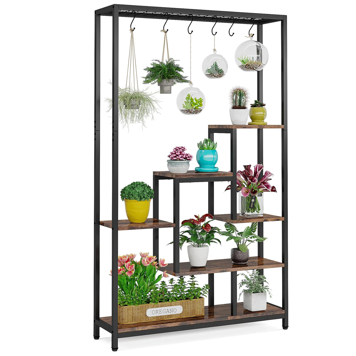 Tribesigns Five Tier Indoor Plant Stand With Hanging Hooks