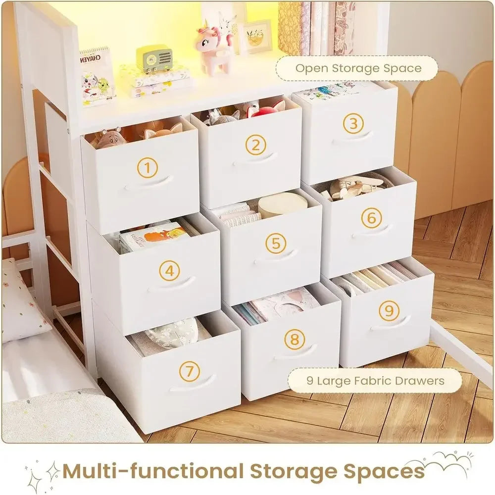 Twin Over Twin L-Shaped Bunk Bed With Storage Drawers And LED Play Area