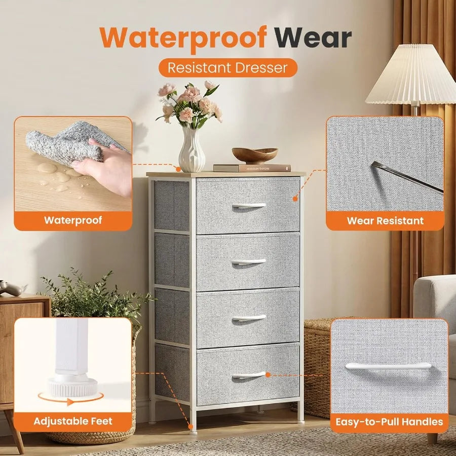 XIUWO Nightstand With Four Fabric Drawers Bedside Table