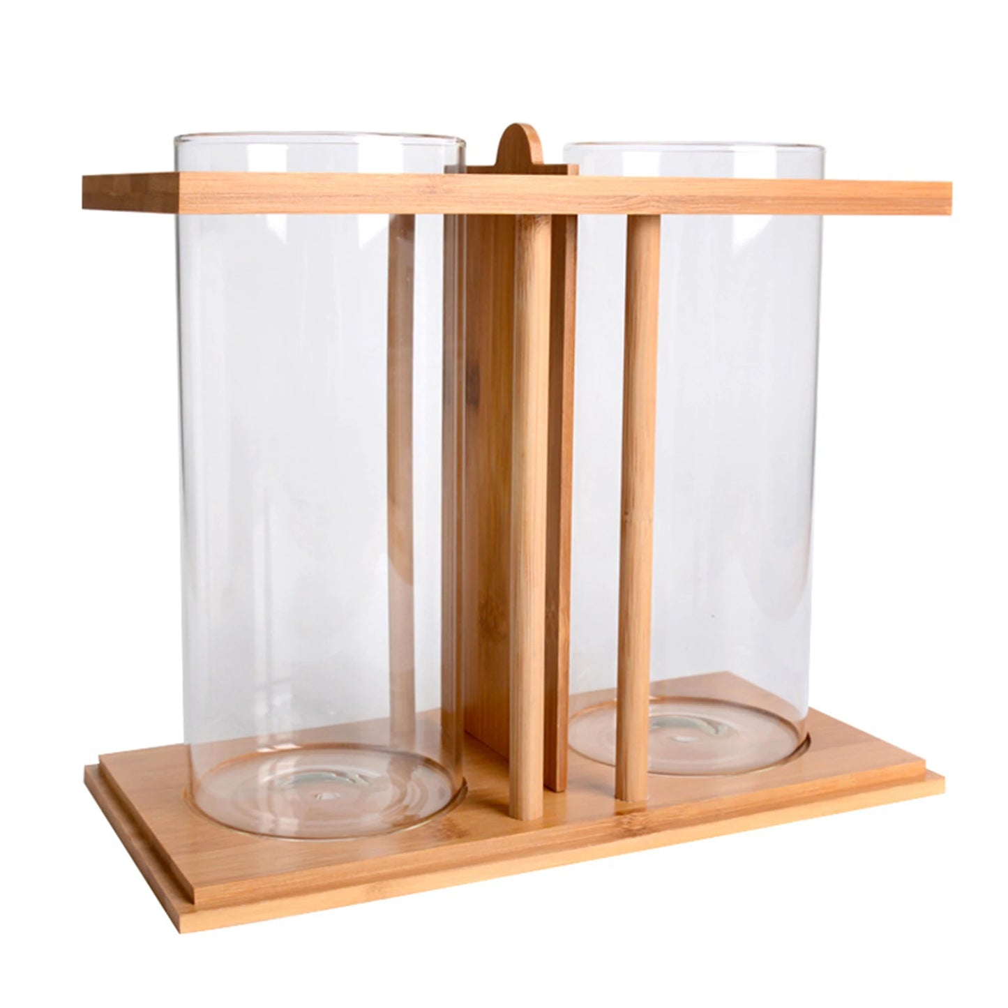 Dual Tank Bamboo Frame Desktop Aquarium With LED Lights