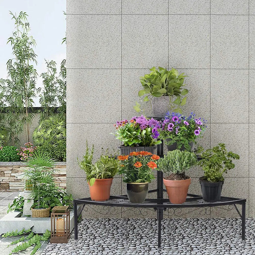 Wisfor Three Tier Corner Ladder Metal Plant Shelf For Garden