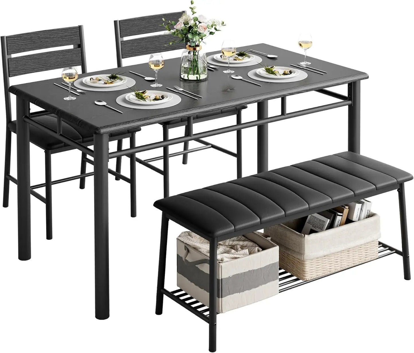 IRONCK Dining Table Set For 4 With Bench And Chairs