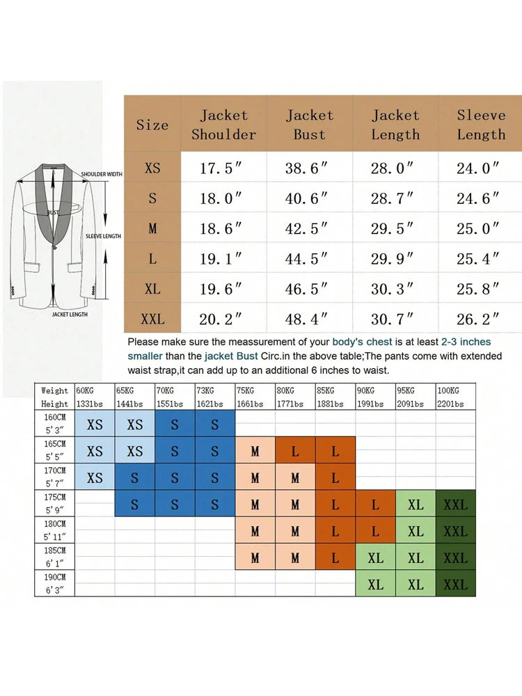 Men's Jacquard Two-Piece Suit Set Double Breasted Jacket Pants