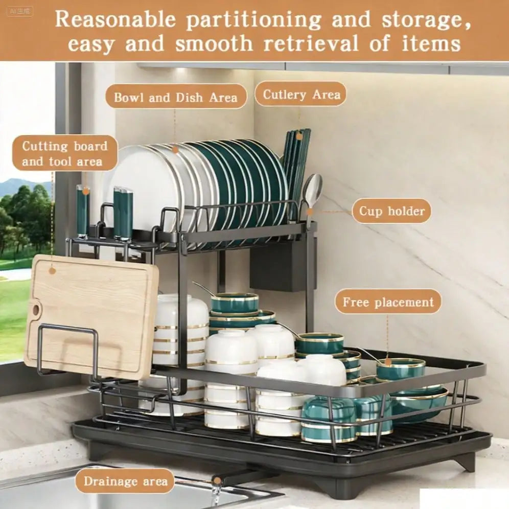 Metal Kitchen Cutlery Rack With Knife Fork And Cup Holders