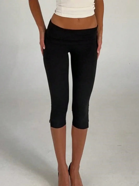 Women's Retro Low Waist Capri Leggings With Fold Over Waistband