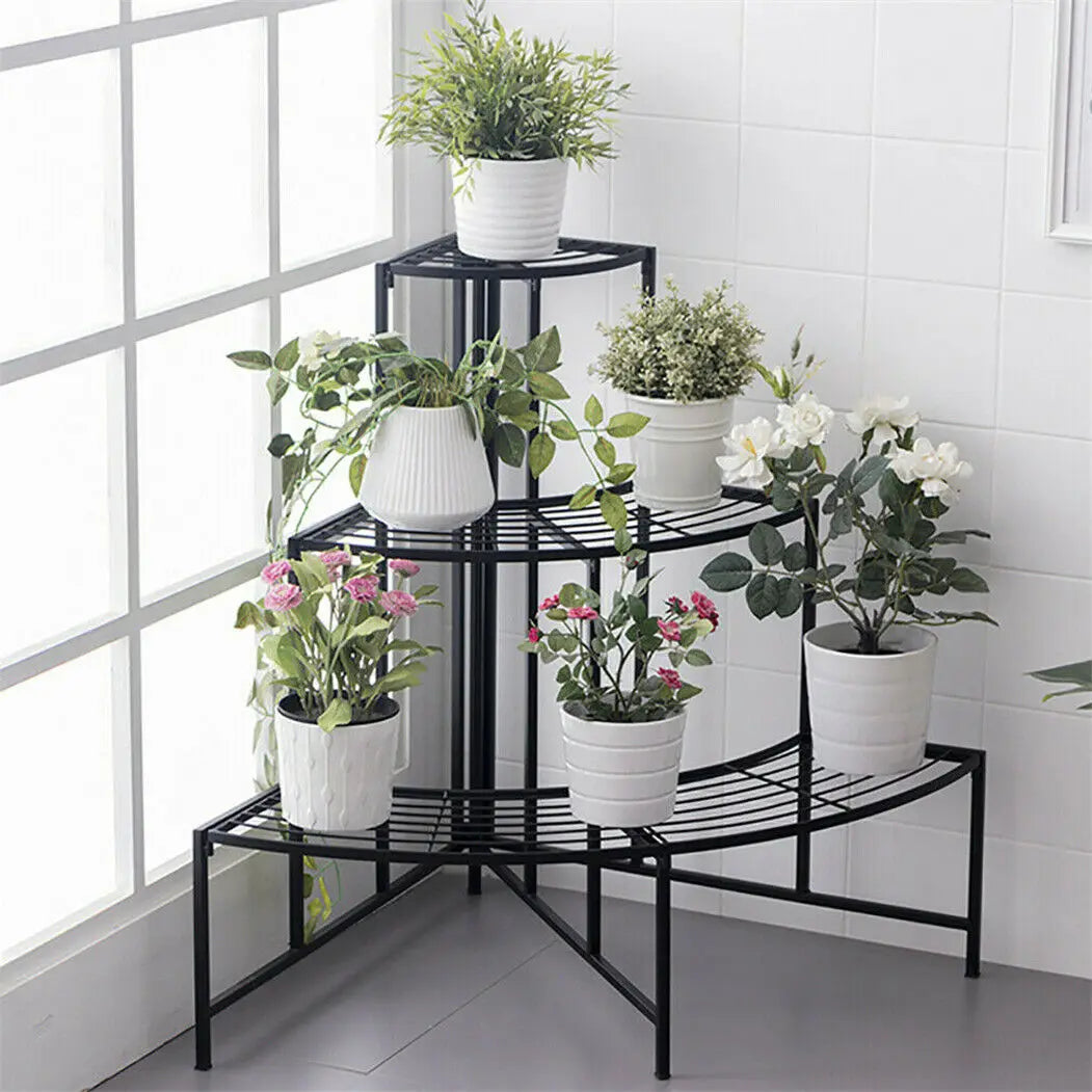 Wisfor Three Tier Corner Ladder Metal Plant Shelf For Garden