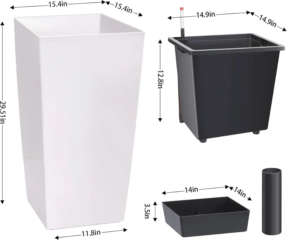Tacleekii Modern Tall Planters With Drainage Water Monitor And Wheels
