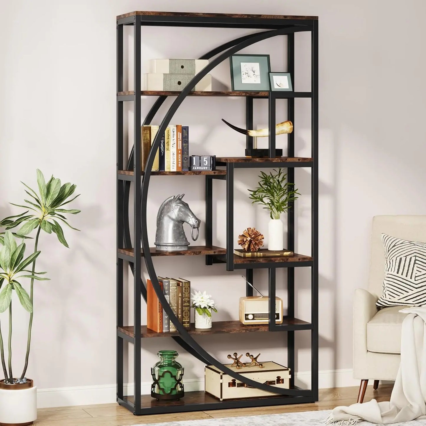Little Tree Industrial 5-Tier Etagere Bookcase For Living Room Display