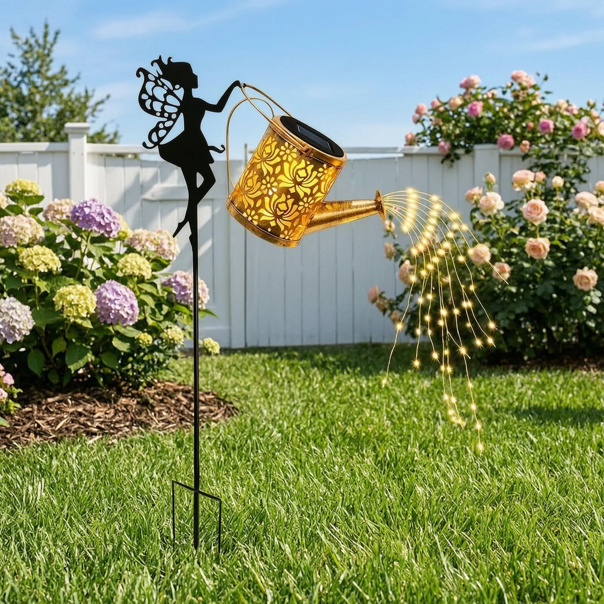 Solar Watering Can Fairy Lights Outdoor Garden Decoration