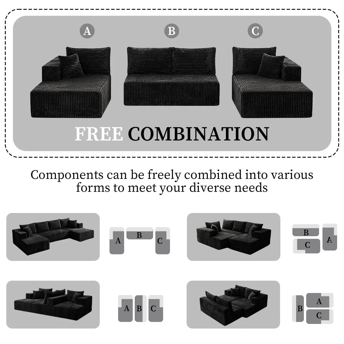 Modern U Shaped Modular Sectional Sofa With Dual Chaise Lounge