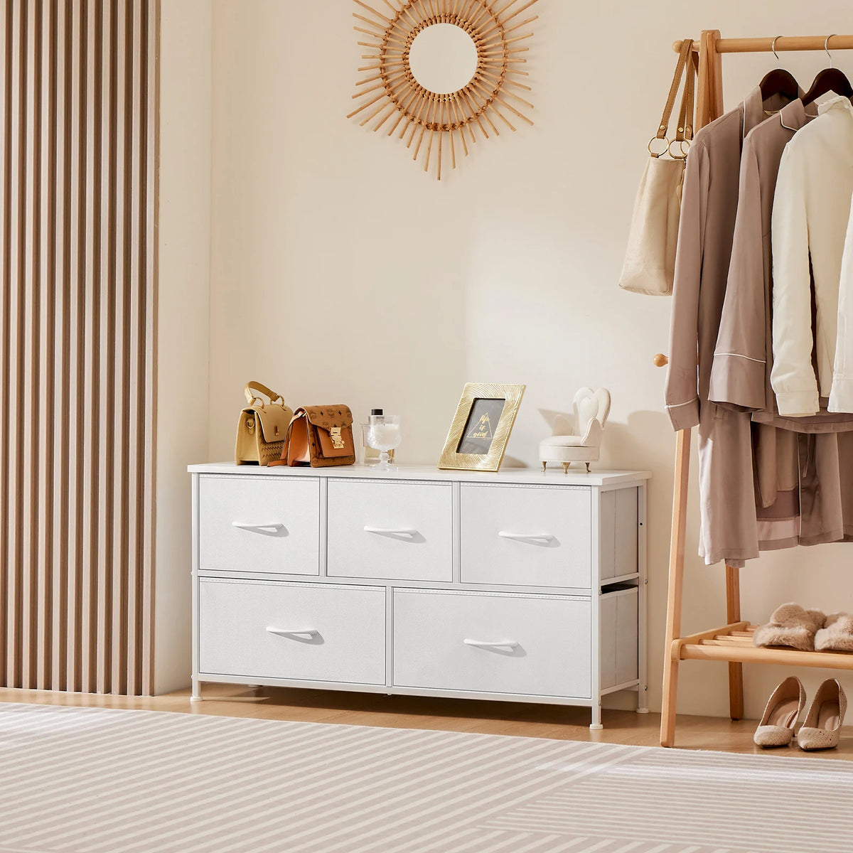 JHK Bedroom Wardrobe Dresser With Fabric Drawers Storage Cabinet