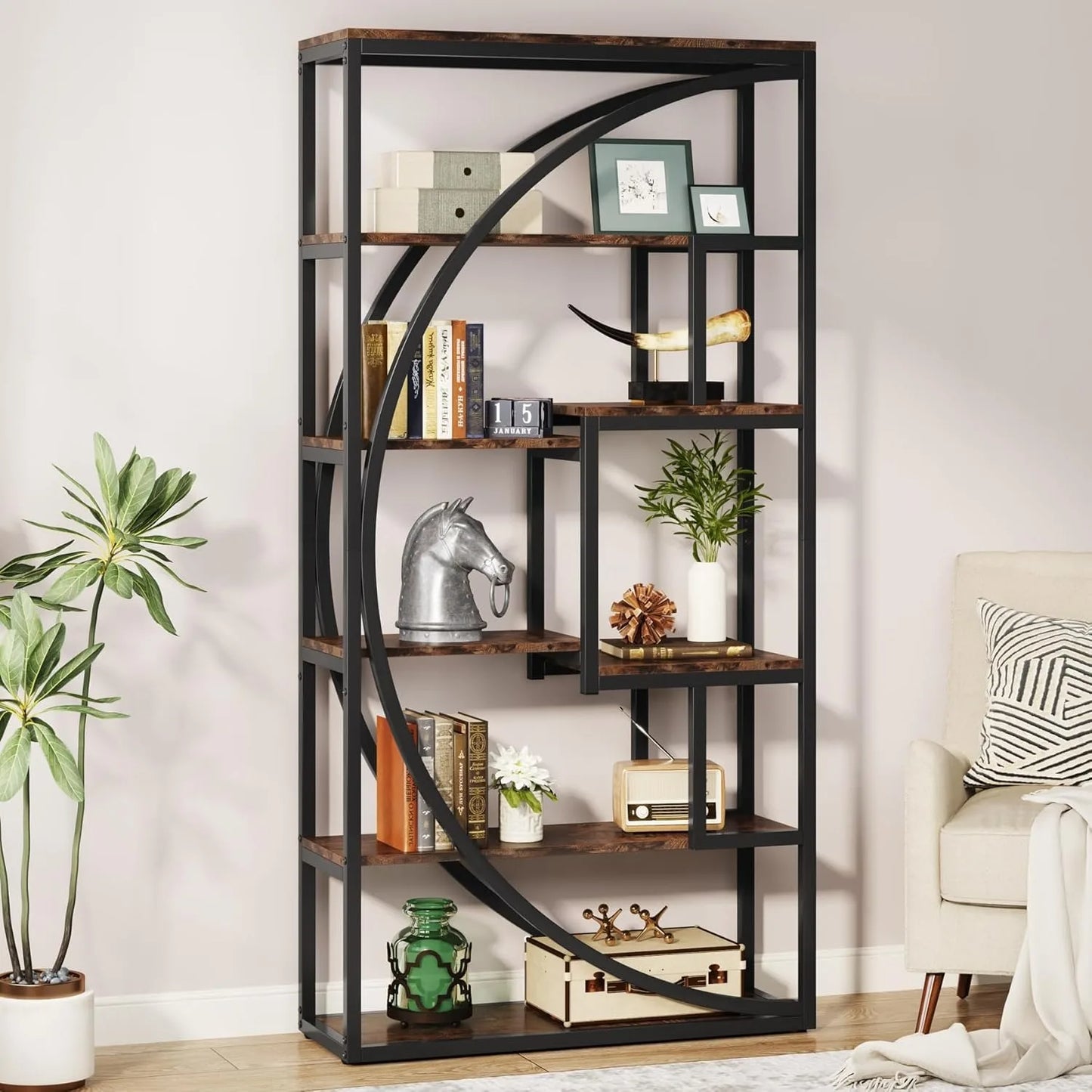 Little Tree Industrial 5-Tier Etagere Bookcase For Living Room Display