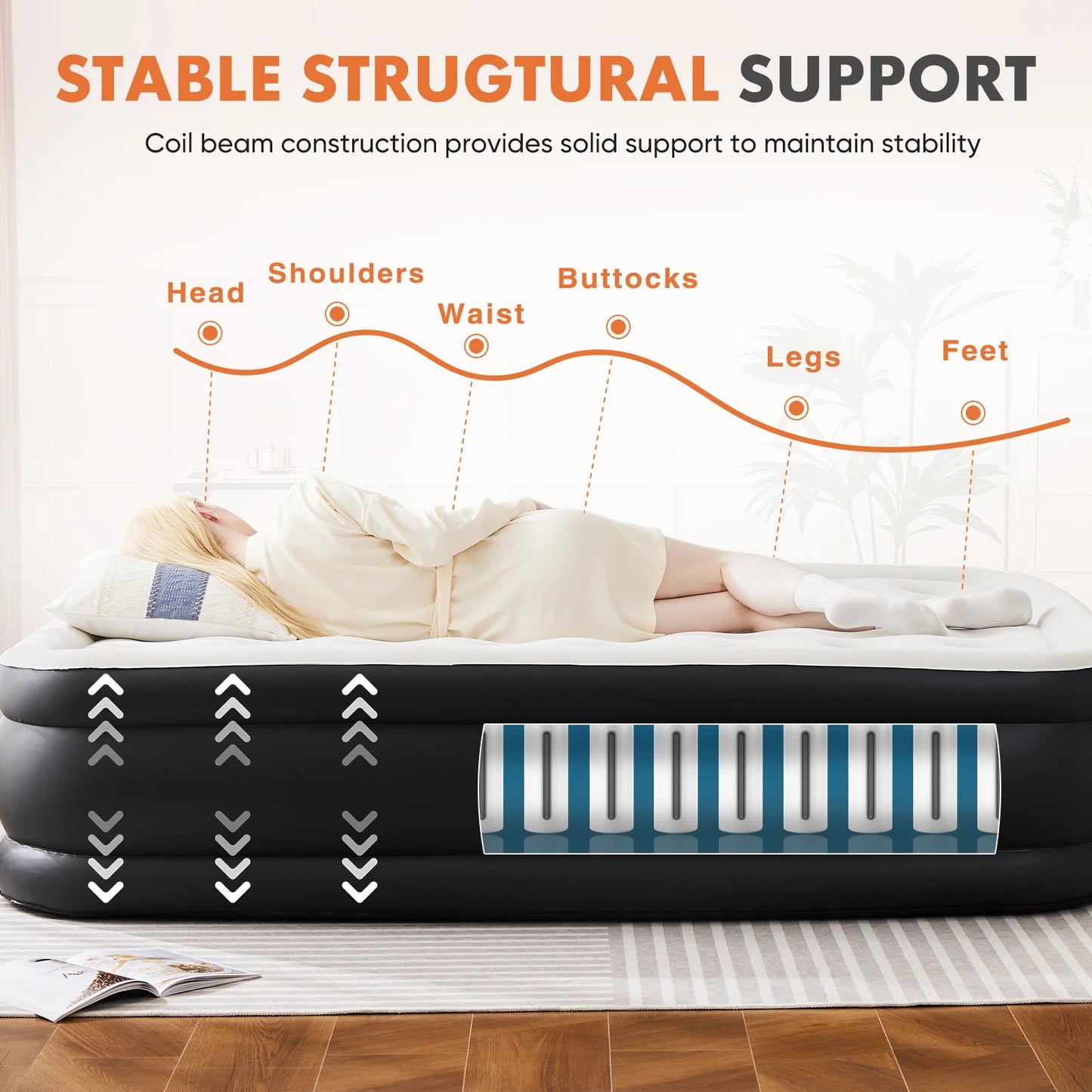 MCQ Air Mattress With Built In Pump Memory Foam Layer