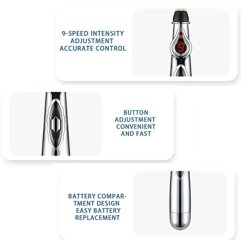 Electronic Acupuncture Pen With Three Massage Heads And Point Finder