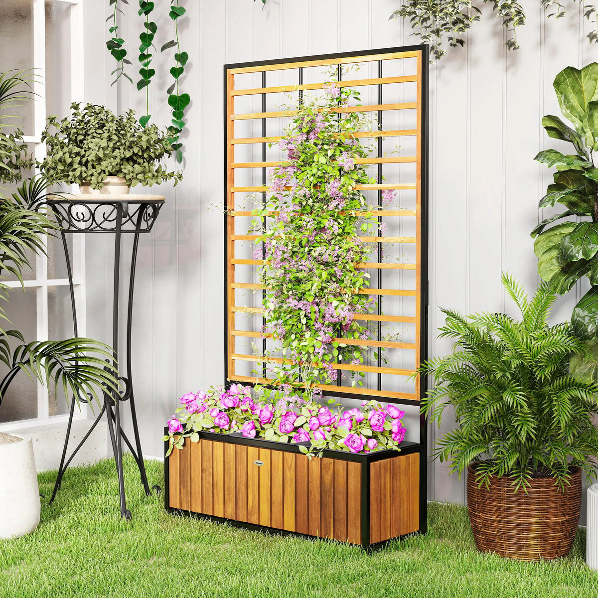 Outsunny Raised Garden Bed With Trellis And Removable Planters
