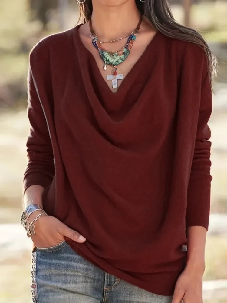 Women's Knitted V-Neck Top Loose Fit Casual