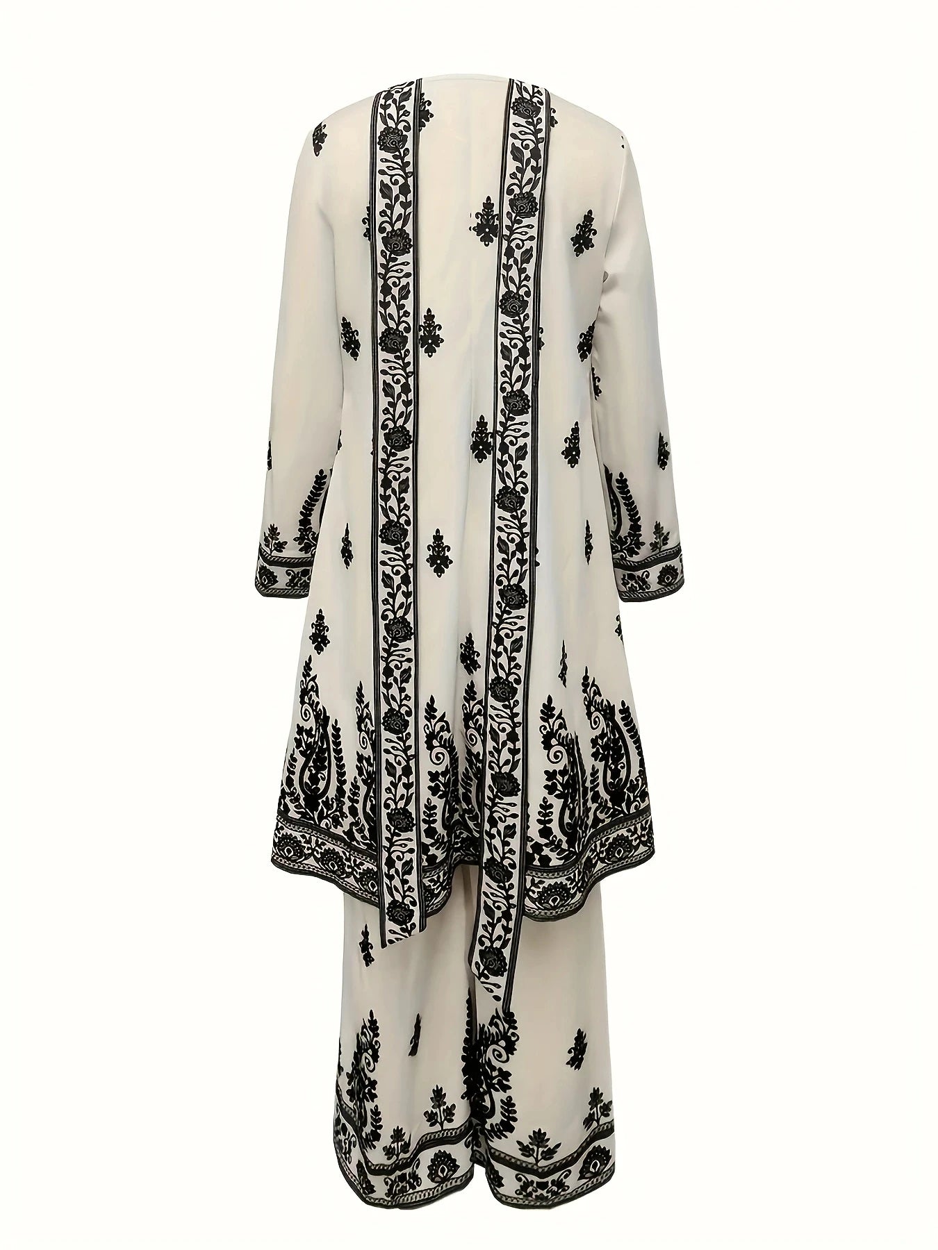 Women's Three Piece Set Ethnic Style Off White Black Printed