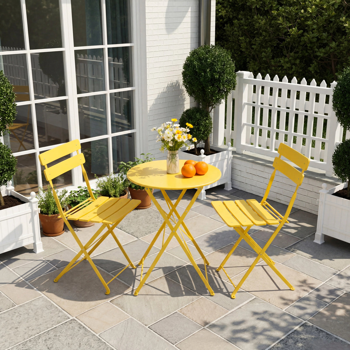 TUAREX Folding Steel Bistro Set For Outdoor Patio And Balcony