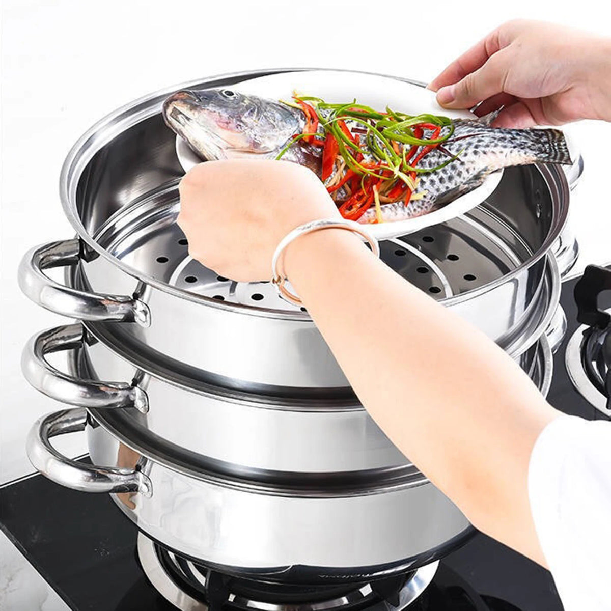 Bymaocar Stainless Steel Food Steamer With Lid For Healthy Cooking