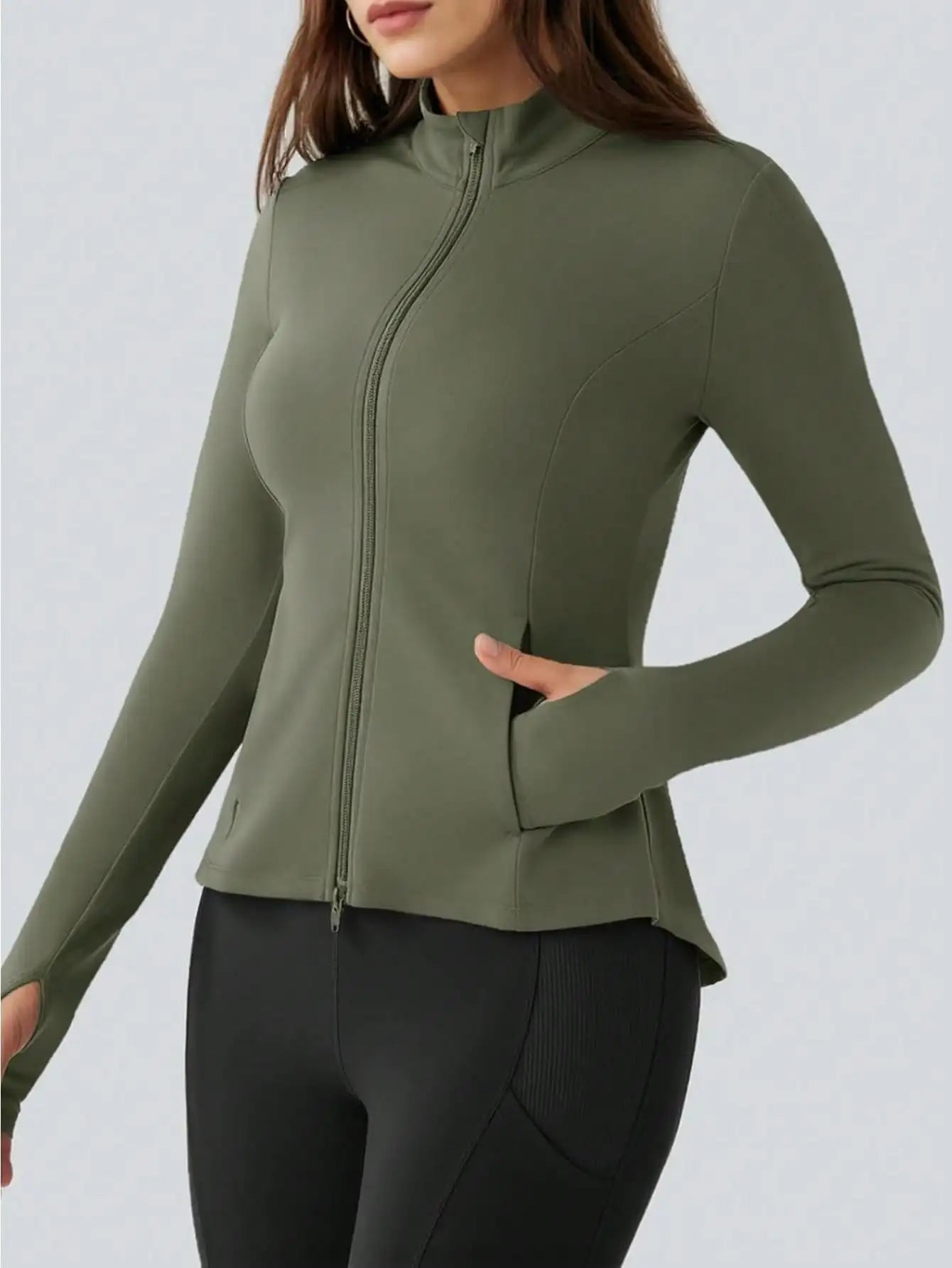 Fisoew Womens Pleated Athletic Jacket Zip Up With Stand Collar