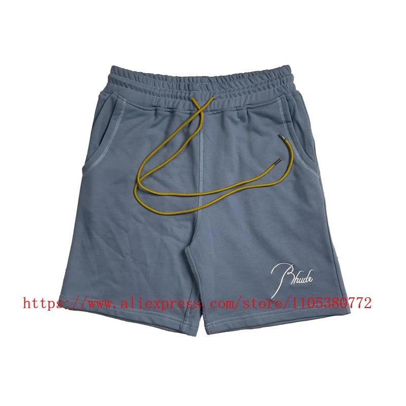 RHUDE Men's Casual Shorts Elastic Waist Drawstring Beach Shorts