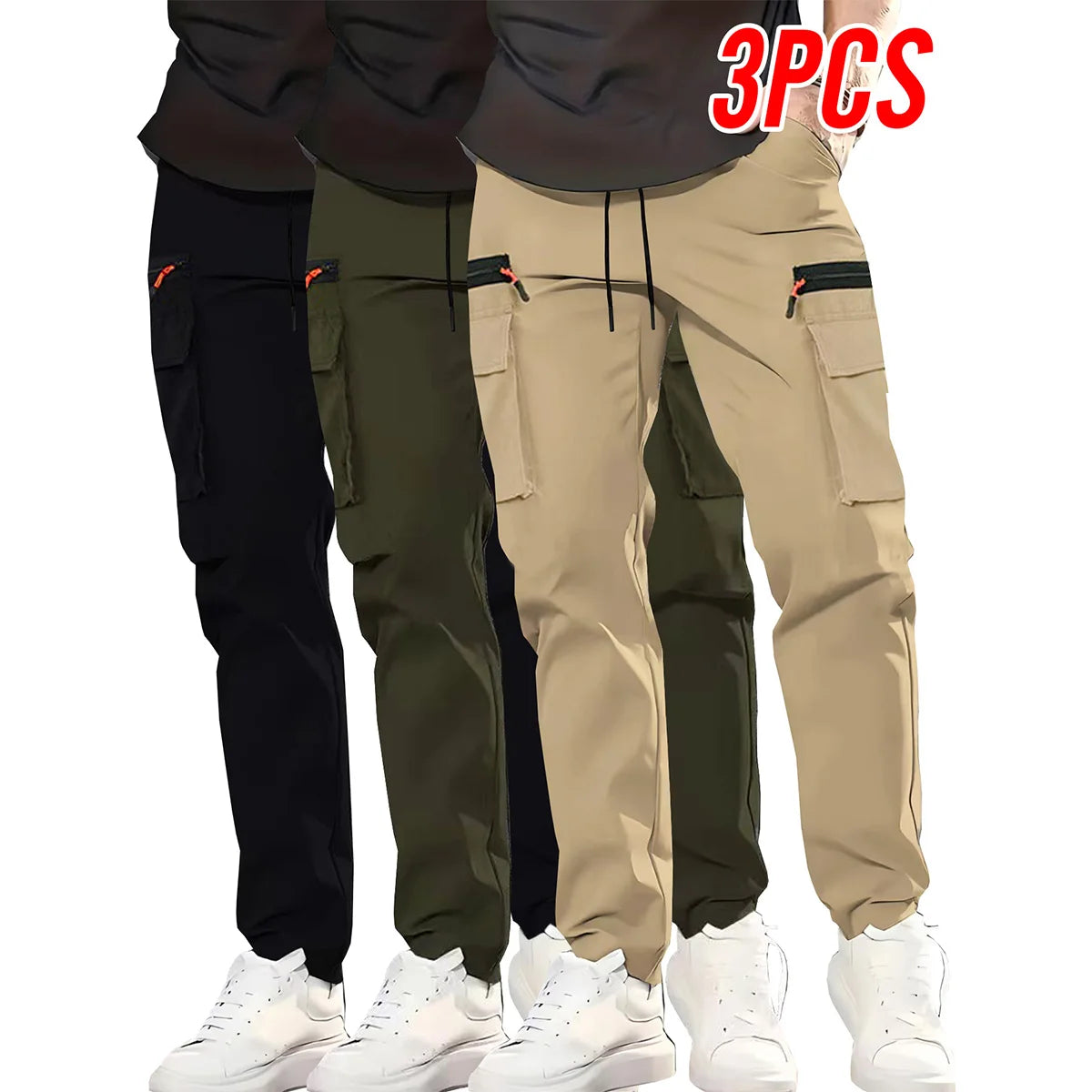 Men's Multi Pocket Cargo Pants With Zippered Front Pockets