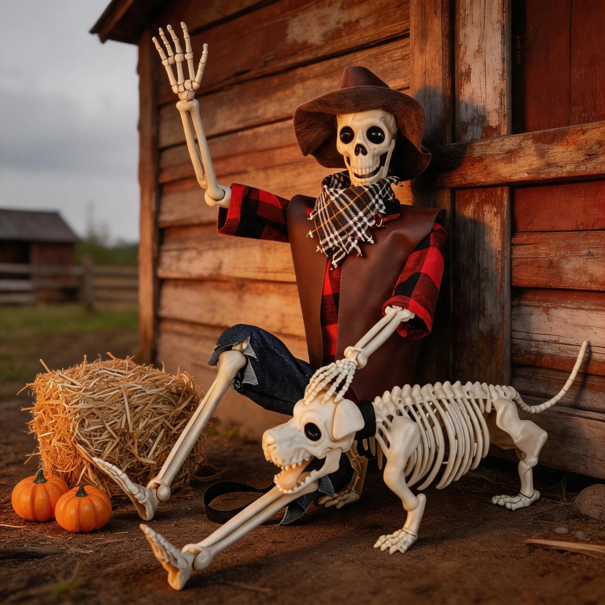 Posable Halloween Skeleton And Dog Outdoor Decorations