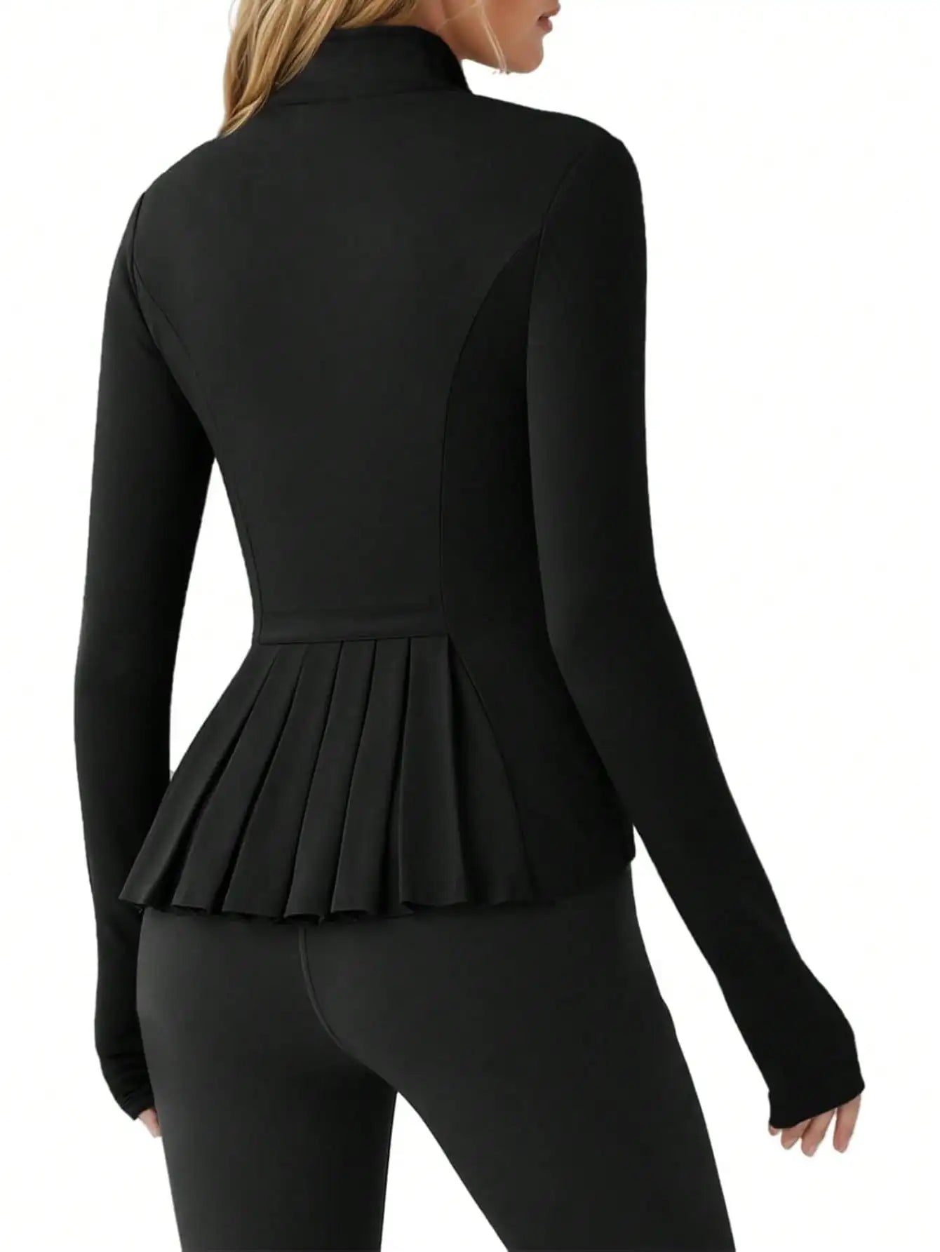 Fisoew Womens Pleated Athletic Jacket Zip Up With Stand Collar