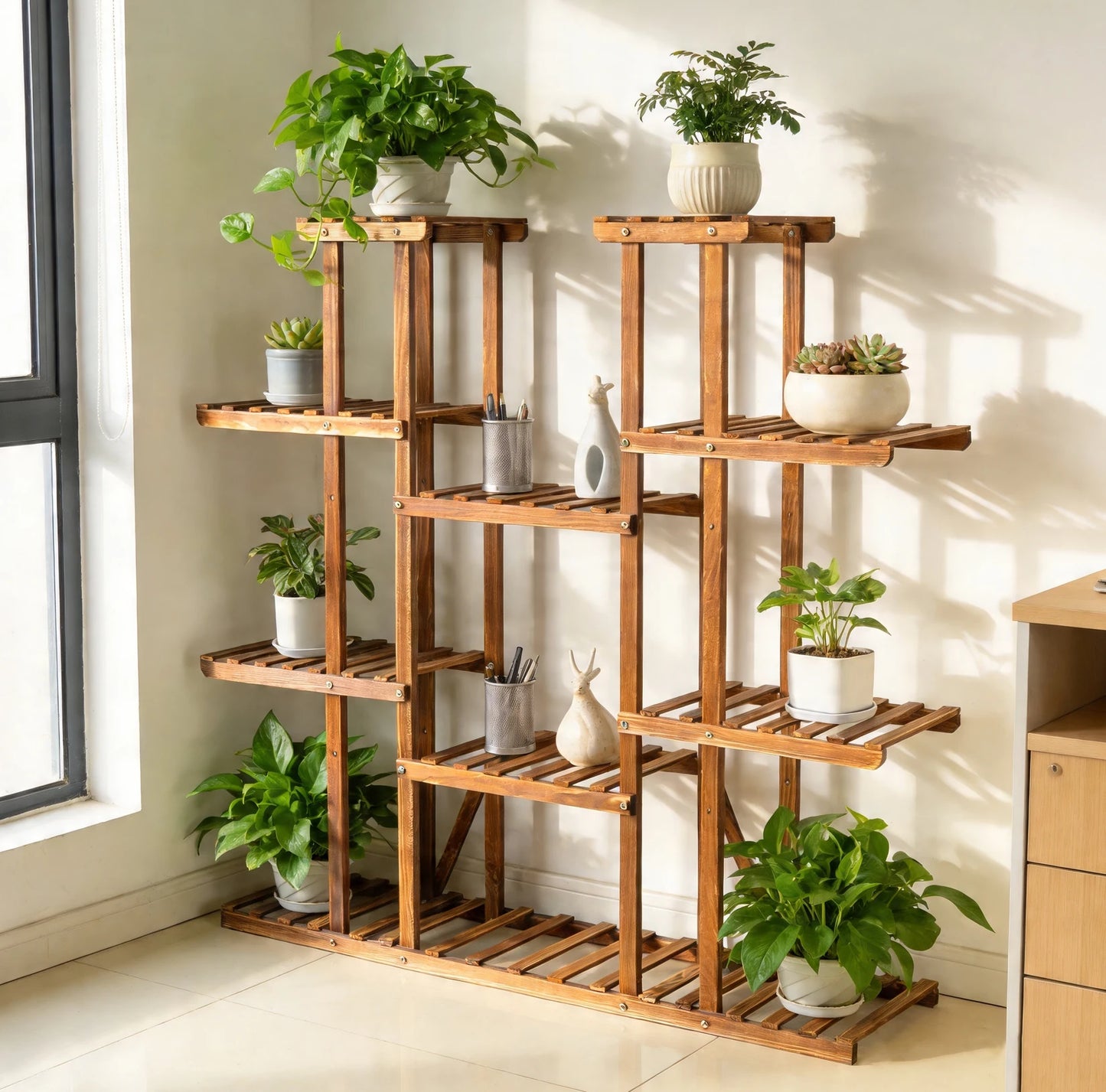 Wisfor Wood Multi Tier Plant Stand For Indoor Outdoor Decor