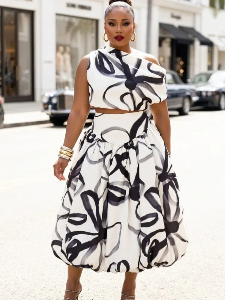 Asymmetrical Neck Sleeveless Crop Top And Midi Skirt Set