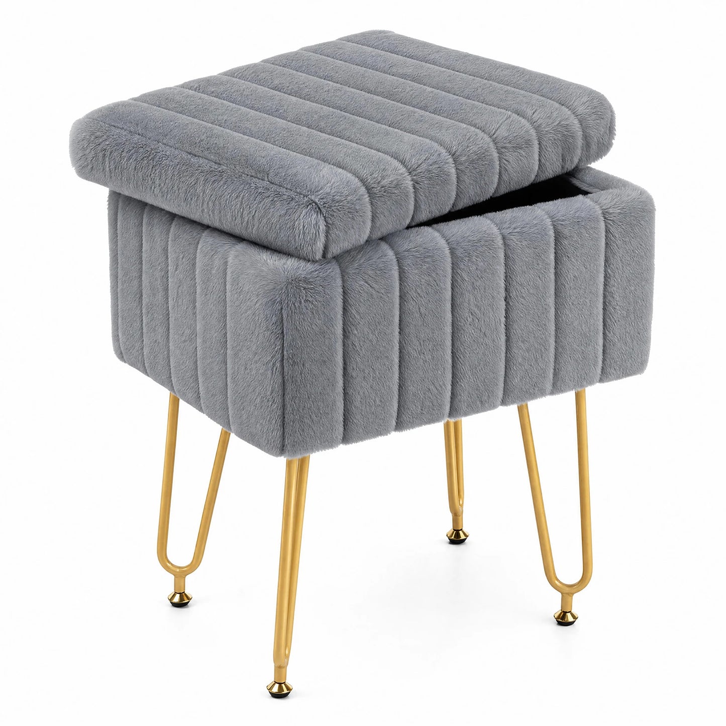 MCQ Faux Fur Storage Ottoman With Metal Legs and Seat