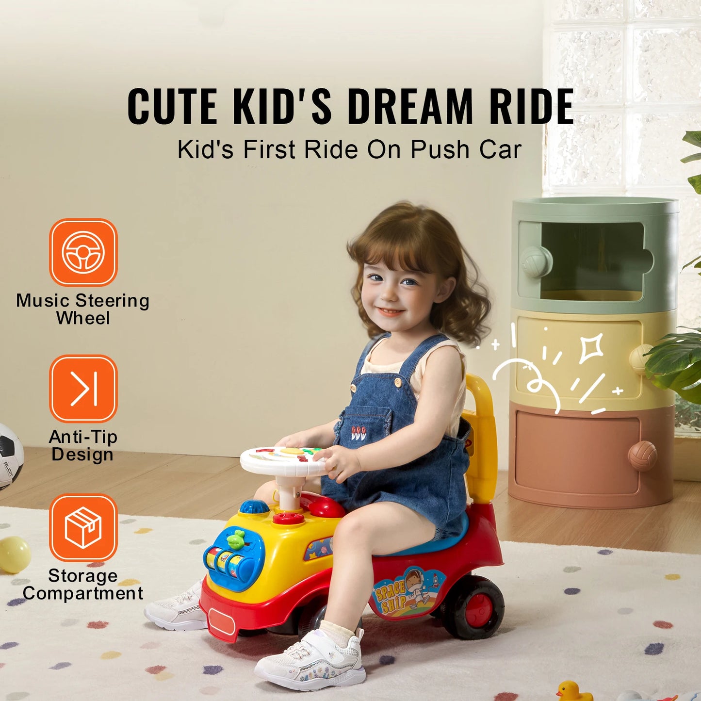 SucceBuy Toddler Ride On Push Car Sit To Stand Music