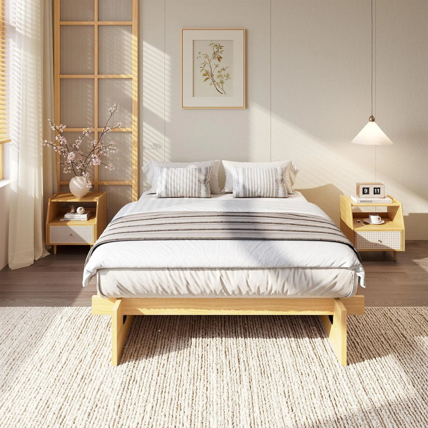 HiMISS Low Profile Wood Platform Bed Frame No Box Spring
