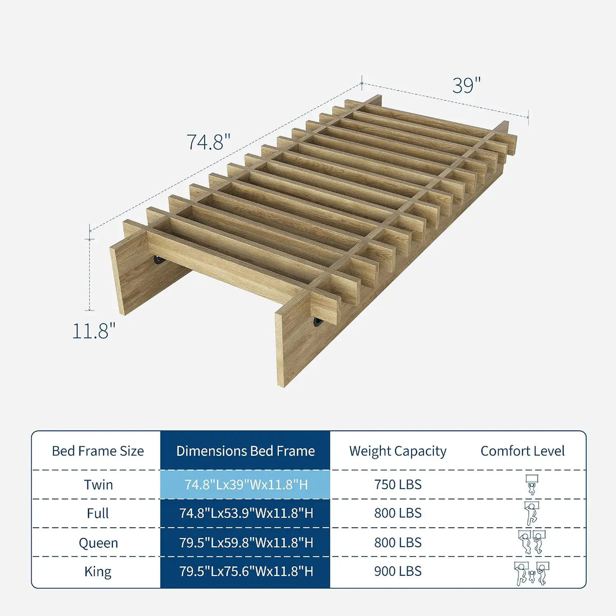 HiMISS Low Profile Wood Platform Bed Frame No Box Spring