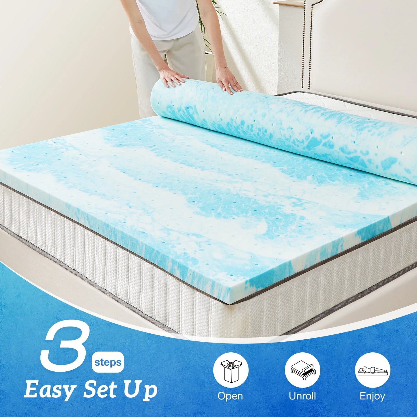 MCQ Premium Memory Foam Gel Cooling Mattress Topper