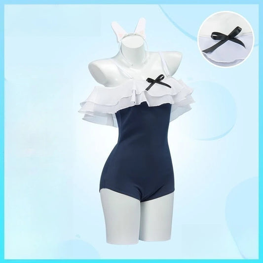Japanese Kawaii Off Shoulder One Piece Swimsuit Bow Accent