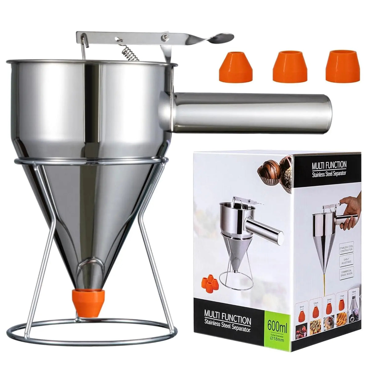Stainless Steel Pancake Batter Dispenser With Four Nozzles And Stand