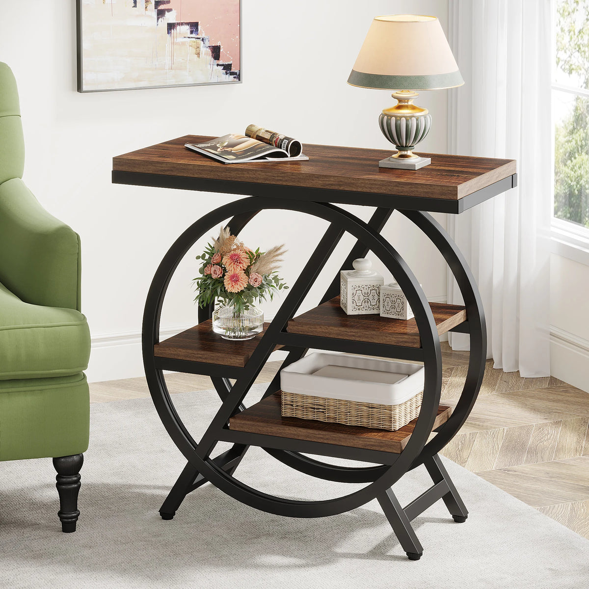 Tribesigns Narrow Industrial End Table With Three Storage Shelves