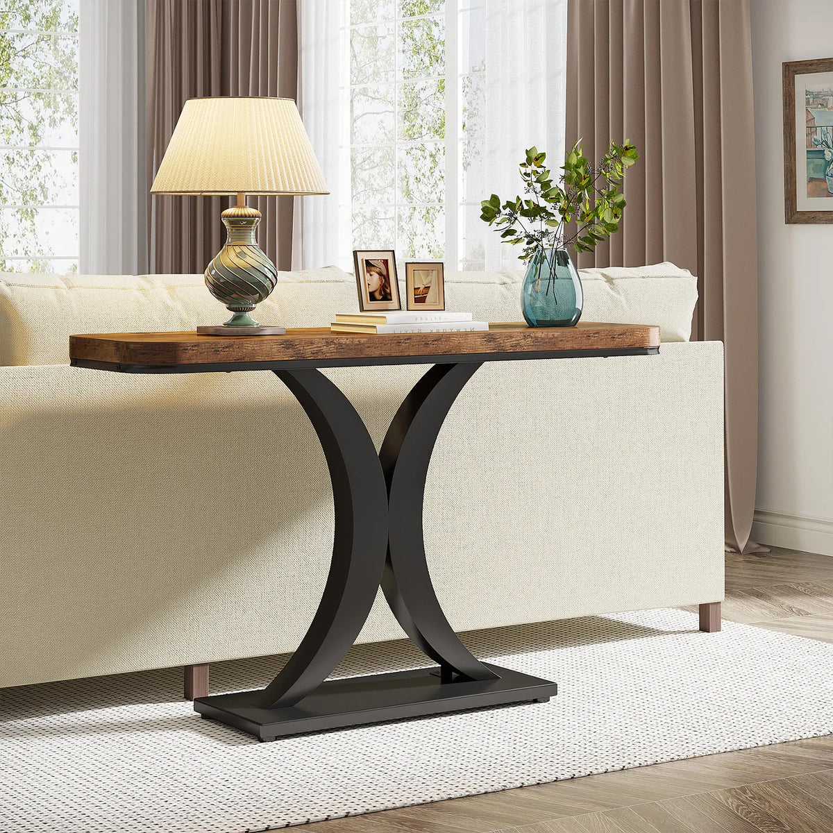 Tribesigns Industrial Console Table With Geometric Base For Entryways