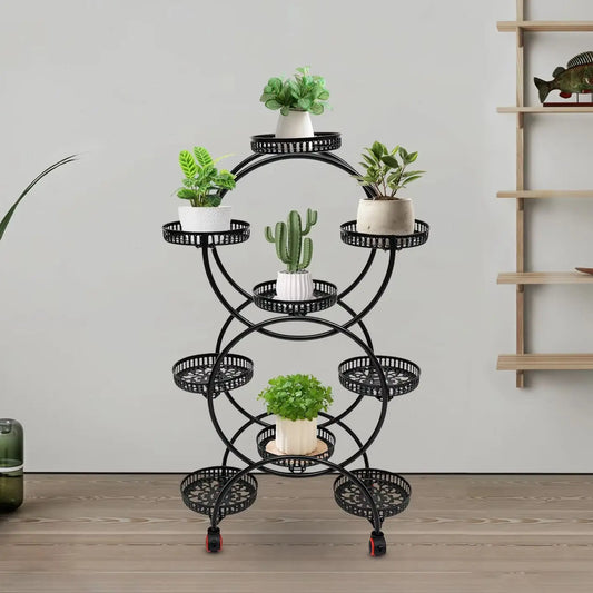 Bymaocar 9-Tier Plant Stand With Wheels Metal Shelf