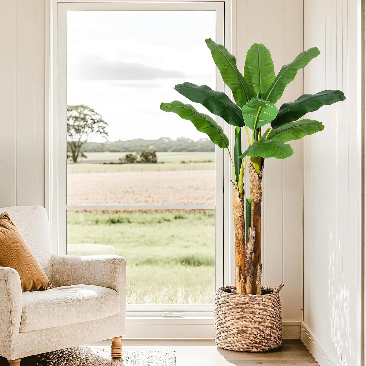 HiMiss Artificial Banana Tree Lifelike Faux Tropical Indoor Plant