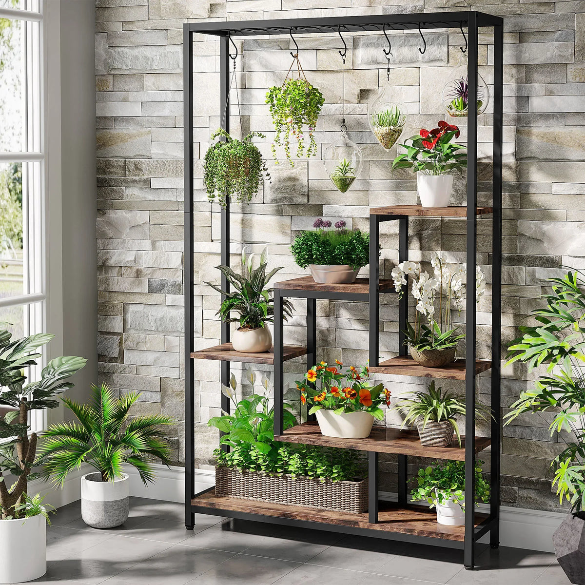 Tribesigns Five Tier Indoor Plant Stand With Hanging Hooks