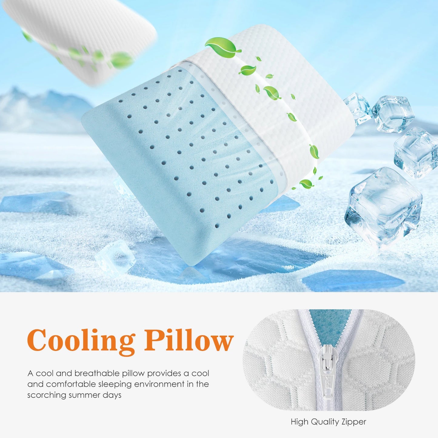 JHK Memory Foam Bed Pillows With Ventilated Cooling Covers