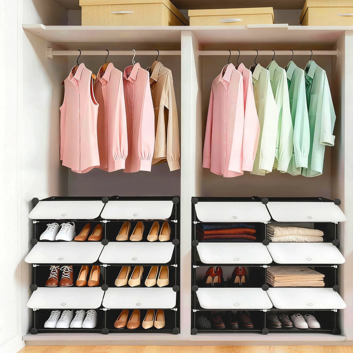 JHK 6-Tier Plastic Stackable Shoe Storage Cabinet With Doors