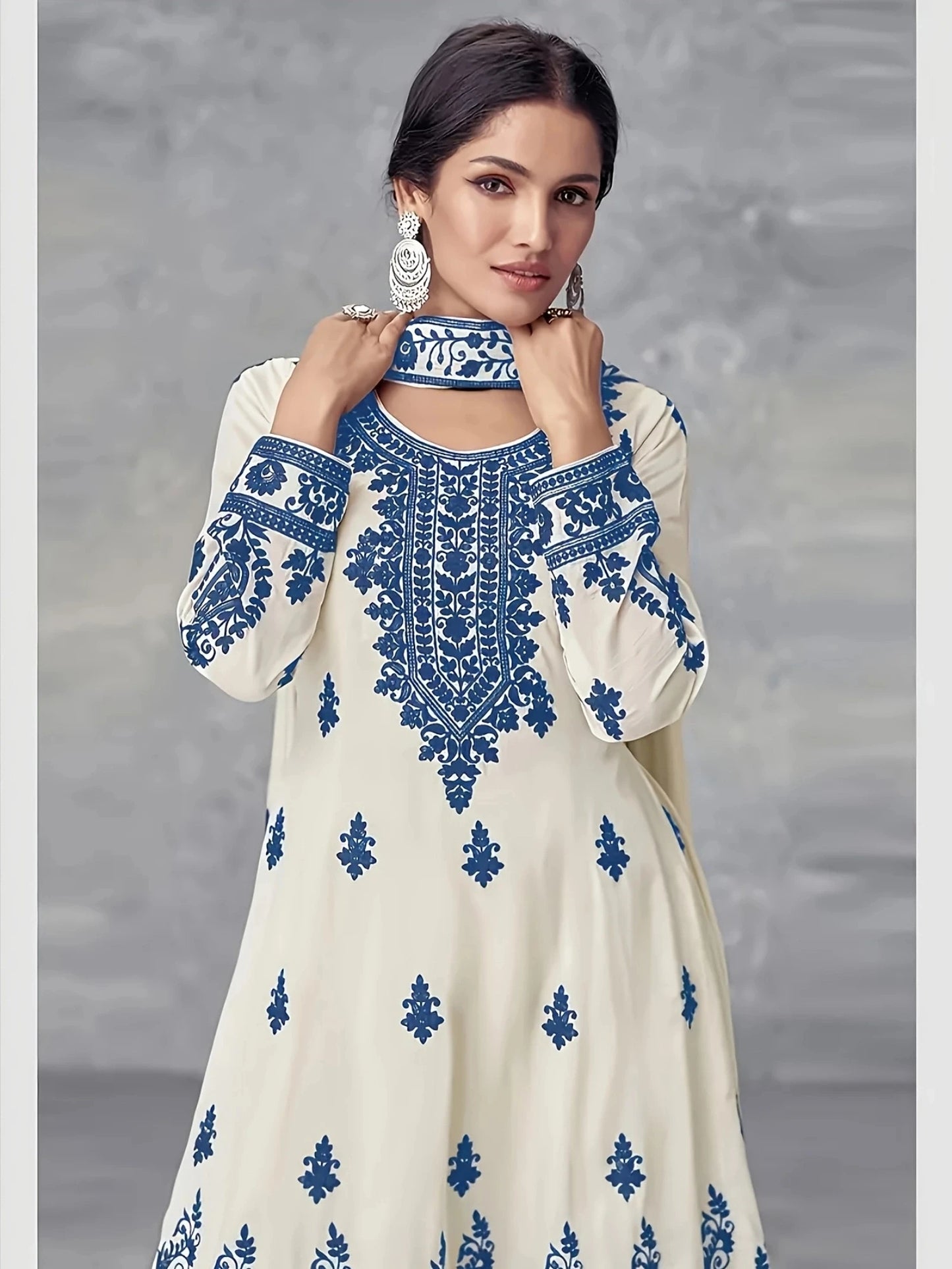 Women's Three Piece Set Ethnic Style Off White Black Printed