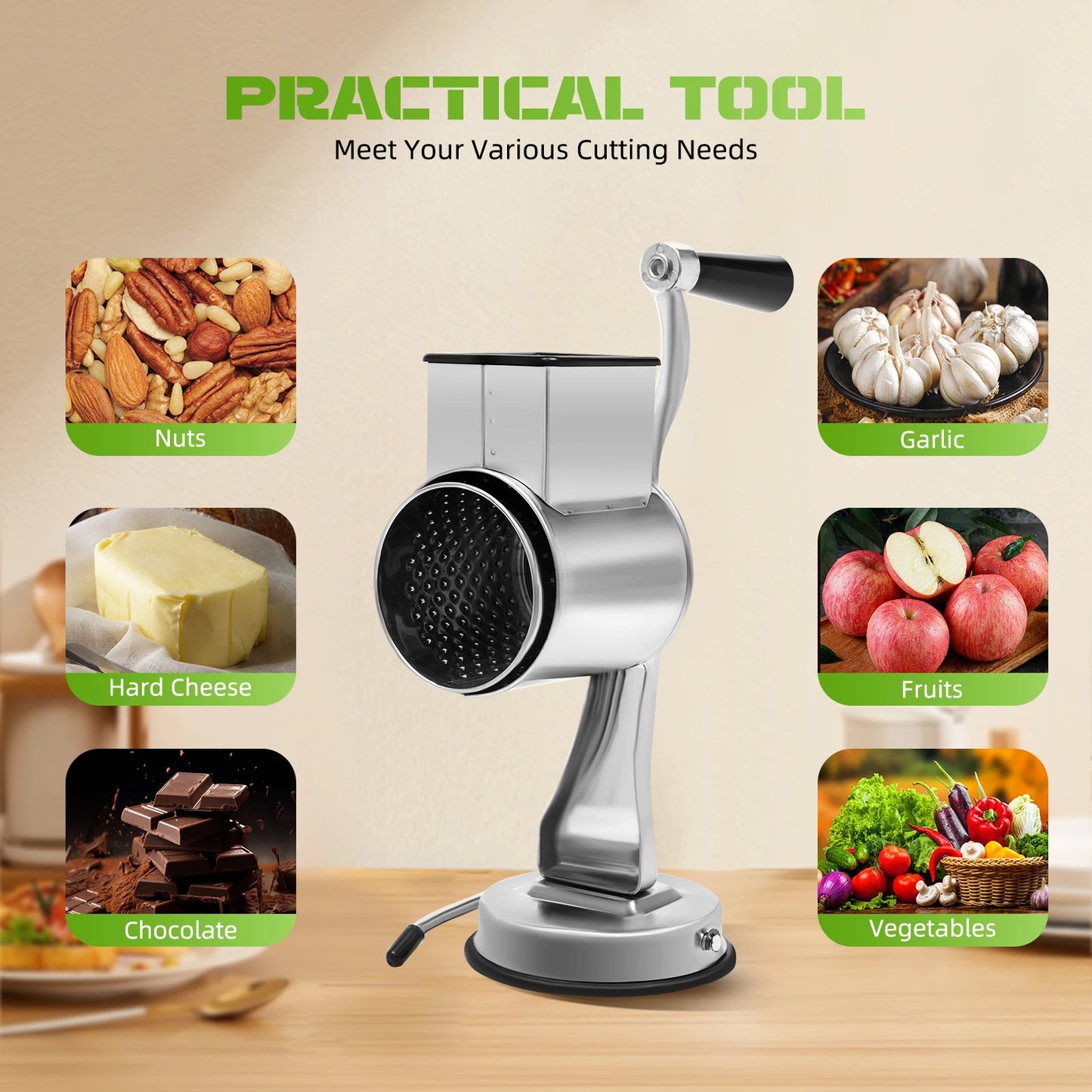 Rotary Grater With Five Stainless Steel Blades Vegetables And Nuts