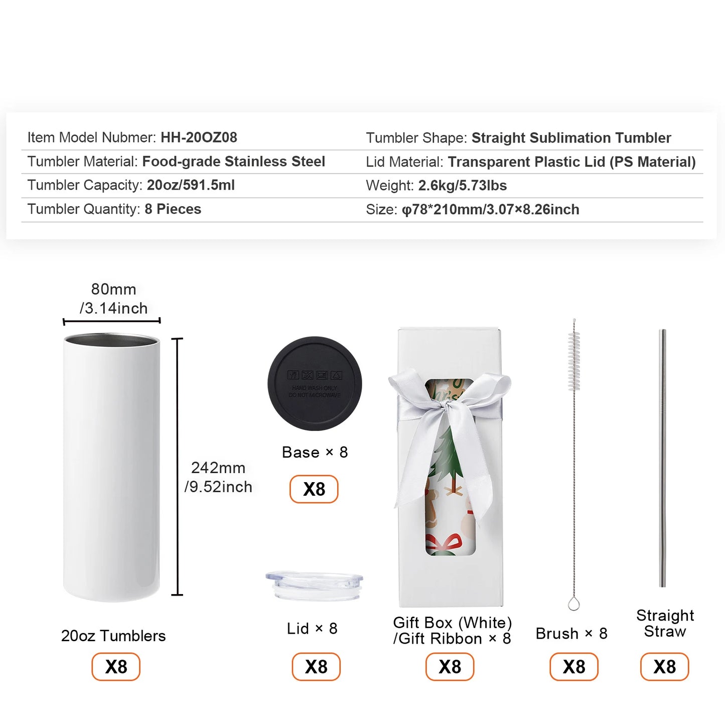 SucceBuy Stainless Steel Straight Sublimation Tumblers Blank Heat Transfer